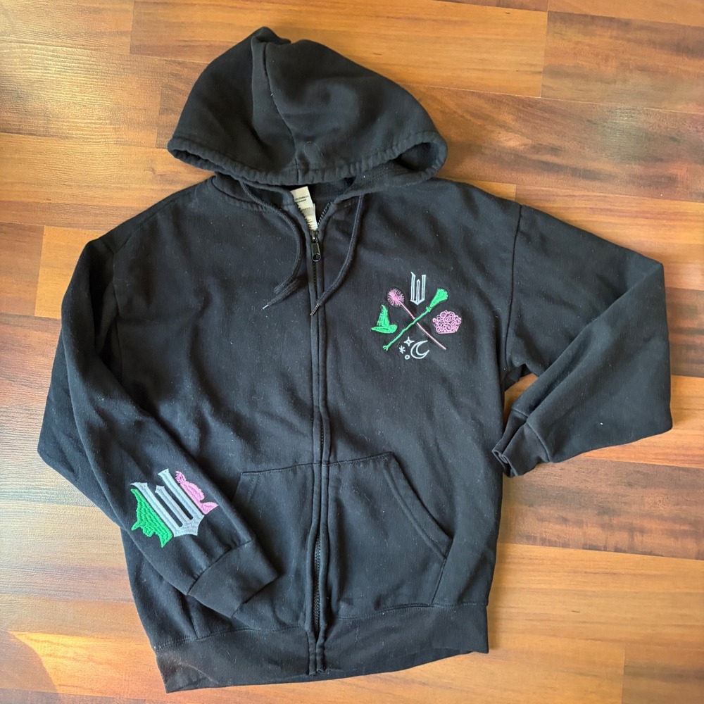 Wicked Movie Musical Black Zip Up Hoodie Embroidered Green Pink XS 6QSJ001-4L16